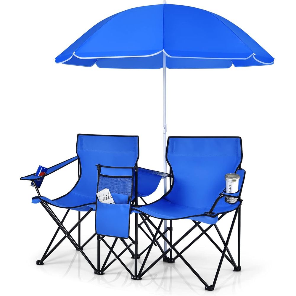Outdoor Camping Table And Chairs - Çıkarılabilir Şemsiyeli, Soğutuculu ve Bardak Tutuculu,