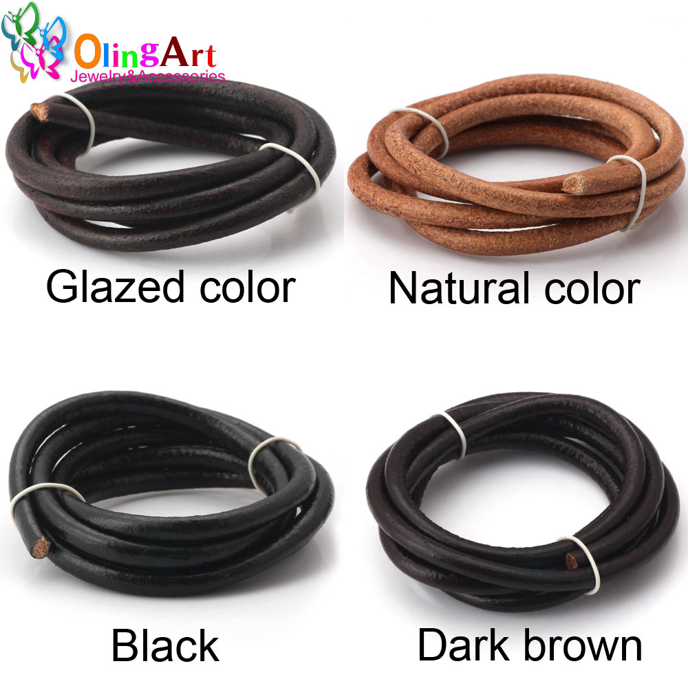 Paracord Bracelet - Olingart Dia 1.5/2/3/4/5/6mm siyah/doğal/kahverengi/sır deri yuvarlak