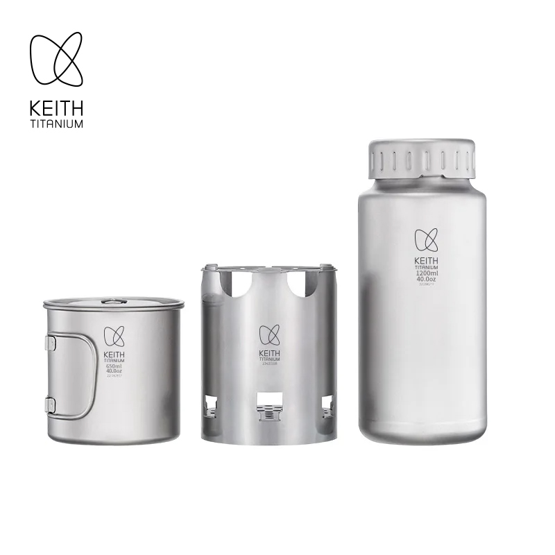 Outdoor Camping Stove Wood - KEITH Saf Titanyum Kamp Seti 1200ml